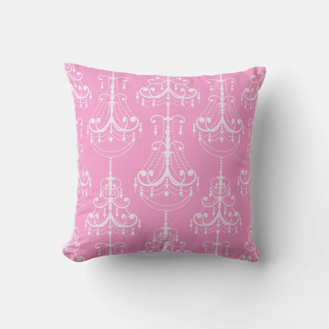 Chic Modern Pink & White Chandelier Throw Pillow (Front)