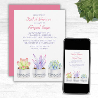 Chic, Modern Plants Boho Succulent Bridal Shower Invitation