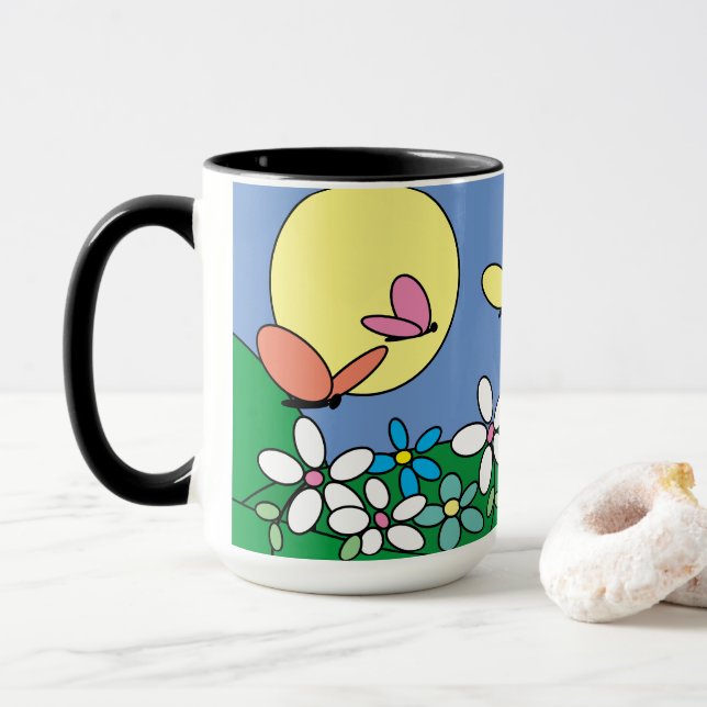 CHIC MODERN PRETTY FLORAL PATTERN MUG (With Donut)