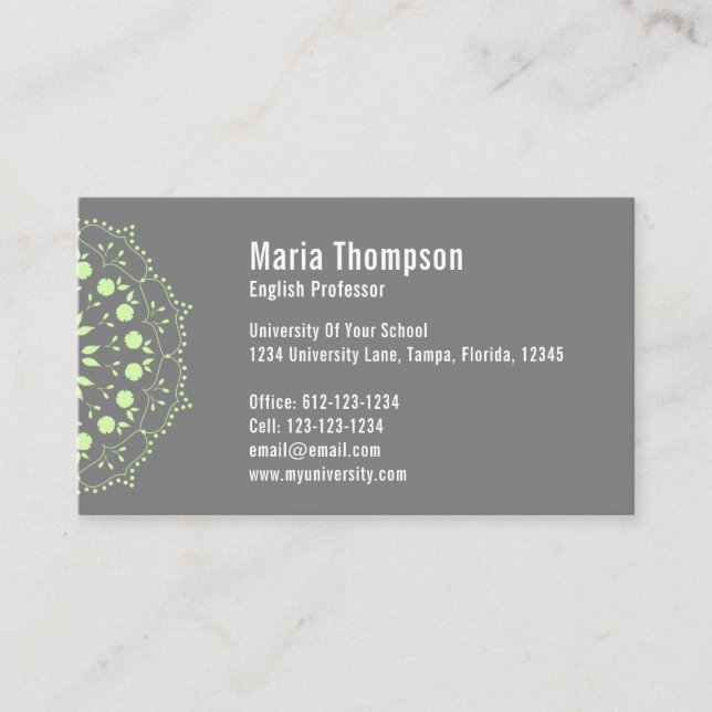 Chic Modern Professional Green and Grey QR Code Business Card (Front)