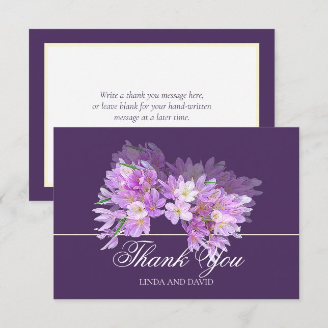 Chic Modern Purple Crocus Bridal Shower Thank You Card (Front/Back)