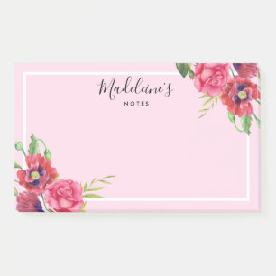 Chic Modern Red and Pink Flowers Blush Background Post-it Notes