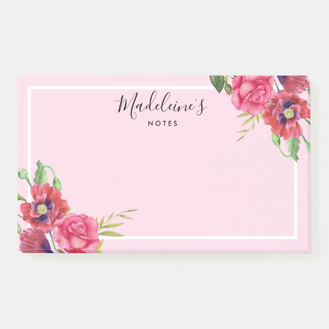 Chic Modern Red and Pink Flowers Blush Background Post-it Notes (Front)