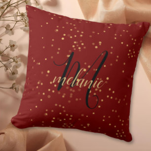 Chic Modern Red & Gold Monogram Cushion