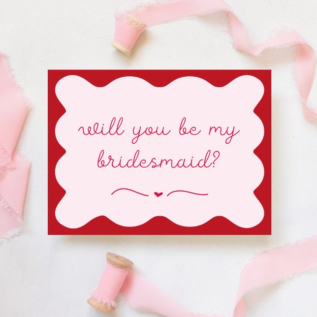 Chic Modern Red & Pink Trendy Bridesmaid Proposal Card (Creator Uploaded)