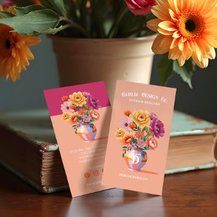Chic Modern Retro Chequered Vase & Bold Florals Business Card