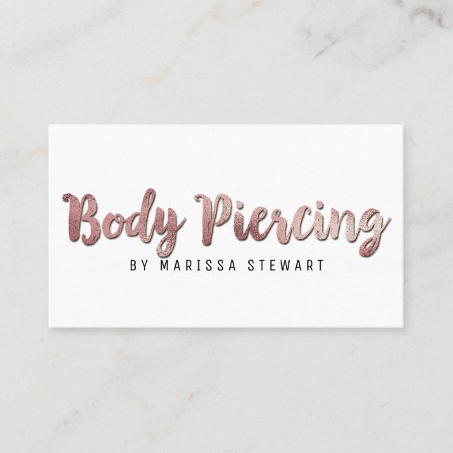 Chic Modern Rose Gold Brushstroke Body Piercing Business Card (Front)