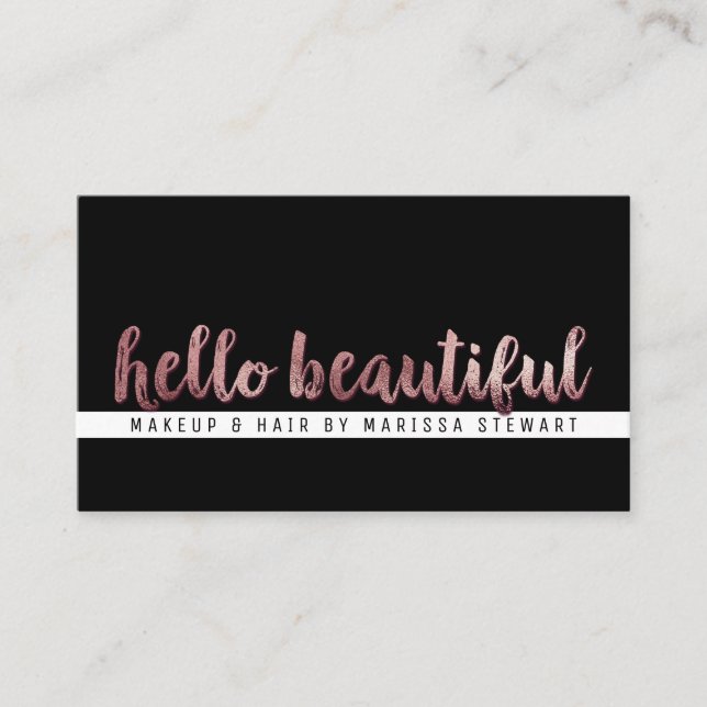 Chic Modern Rose Gold Brushstroke Hello Beautiful Business Card (Front)