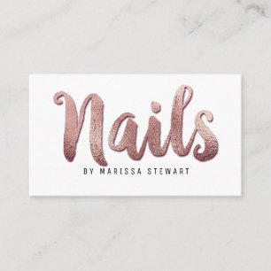 Chic Modern Rose Gold Brushstroke Nail Technician Business Card