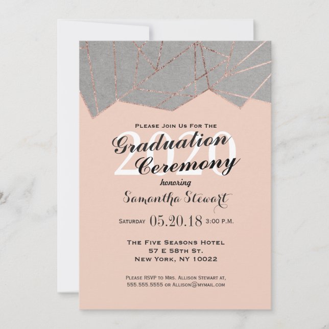 Chic Modern Rose Gold Geo Graduation Ceremony Invitation (Front)