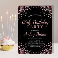 Chic Modern Rose Gold Glitter Black 60th Birthday 