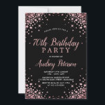 Chic Modern Rose Gold Glitter Black 70th Birthday  Invitation<br><div class="desc">Chic Elegant Modern Sparkle Rose Gold Glitter Black 70th Birthday Invitation. This Girly Seventieth Adult Birhday party invitation (for her, any age) feature an elegant hand lettered calligraphy script and rose gold diamond glitter frame on black background. Ideal for a feminine adult milestone birthday celebration, this invitation perfectly captures the...</div>