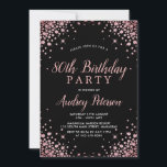 Chic Modern Rose Gold Glitter Black 80th Birthday  Invitation<br><div class="desc">Chic Elegant Modern Sparkle Rose Gold Glitter Black 80th Birthday Invitation. This Girly Eightieth Adult Birhday party invitation (for her, any age) feature an elegant hand lettered calligraphy script and rose gold diamond glitter frame on black background. Ideal for a feminine adult milestone birthday celebration, this invitation perfectly captures the...</div>