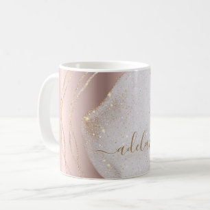 Chic Modern Rose Gold Glitter Monogram Script Name Coffee Mug