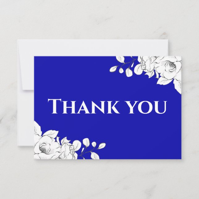 Chic Modern Royal Blue White Floral Thank You Card (Front)