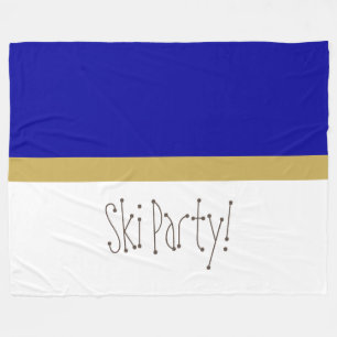 Chic Modern Royal Blue White Whimsical Ski Party Fleece Blanket