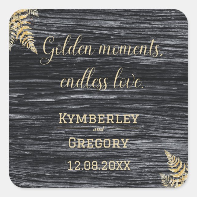 Chic Modern Rustic Golden Moments Endless Love Square Sticker (Front)