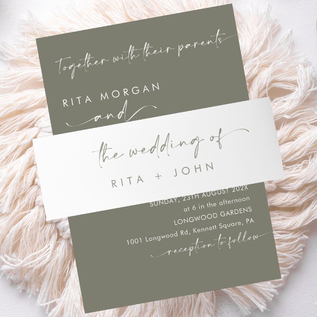Chic Modern Sage Green Wedding Invitation Belly Band (Creator Uploaded)