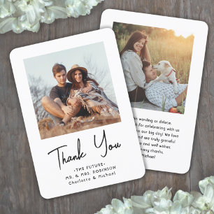 Chic Modern Script 2 Photo Bridal Shower Thank You Card
