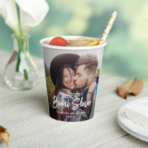 Chic Modern Script 2 Photo Minimal Bridal Shower Paper Cups