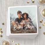 Chic Modern Script and Photo Minimal Bridal Shower Napkin<br><div class="desc">Add an elegant touch to bridal shower decorations with chic modern custom photo paper napkins. The picture and all wording on this template are simple to personalise for a couple's wedding shower, engagement party or other event. (IMAGE PLACEMENT TIP: An easy way to position a photo exactly how you want...</div>