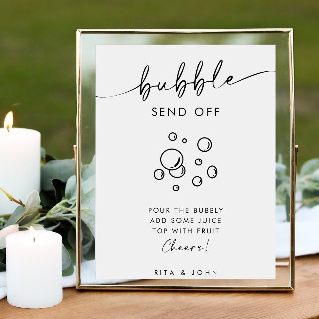 Chic Modern Script Bubbly Bar Wedding Sign (Creator Uploaded)