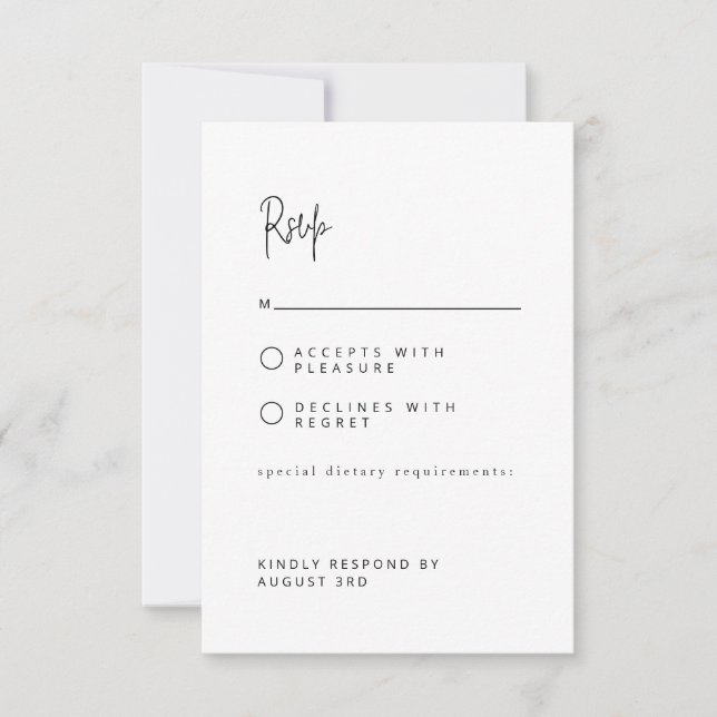 Chic Modern Script Font Wedding RSVP Card (Front)