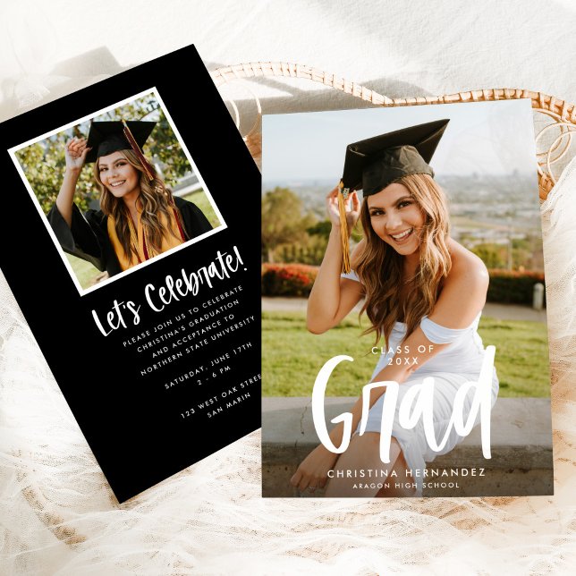 Chic Modern Script Grad Photo Graduation Announcement (Creator Uploaded)