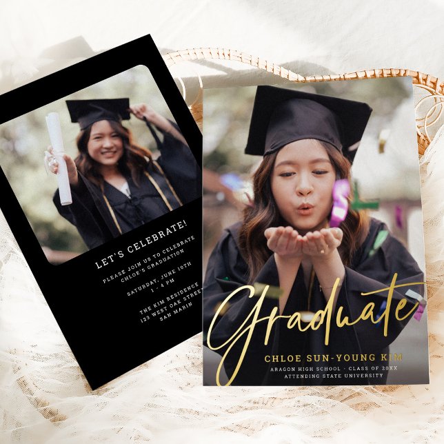 Chic Modern Script Graduate Photo Graduation Gold (Creator Uploaded)