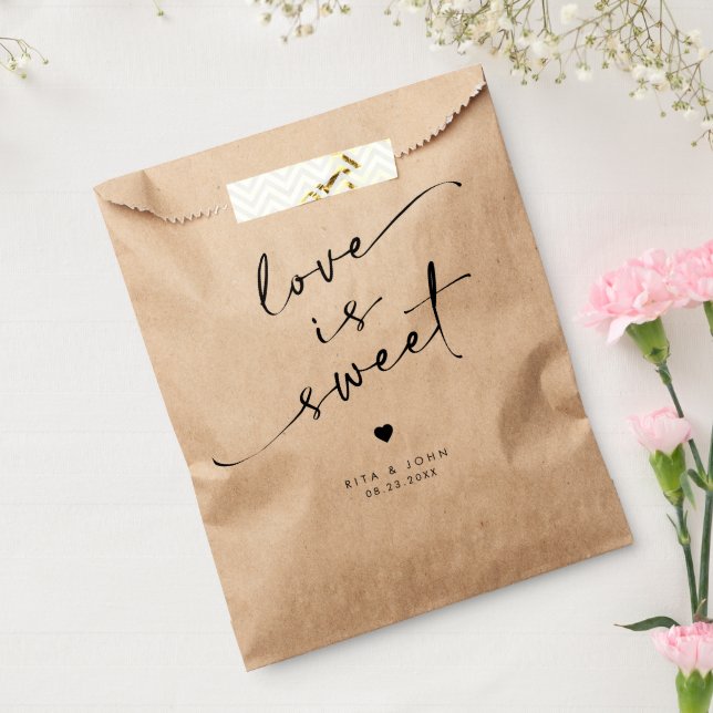 Chic Modern Script Love is Sweet Wedding Favour Bags (Sealed)