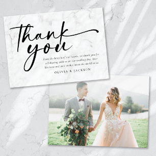Chic Modern Script Photo Wedding Thank You Card