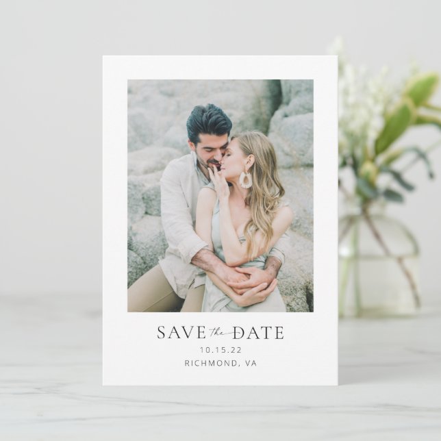 Chic Modern Script Save the Date Photo Card (Standing Front)