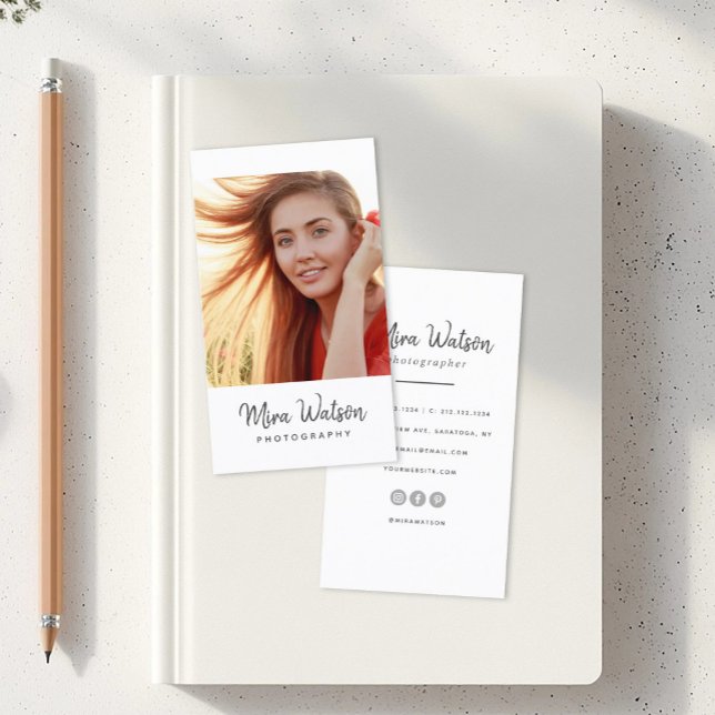 Chic Modern Script Typography Simple Photographer Business Card (Creator Uploaded)