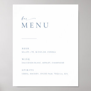 Chic + Modern Script Wedding Bar Menu Sign   Blue