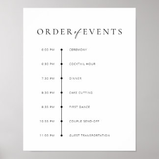 Chic + Modern Script Wedding Order of Events Sign
