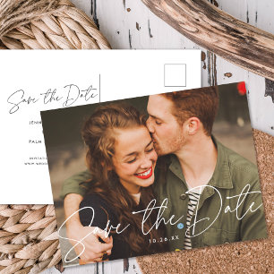 Chic Modern Script Wedding Photo Save The Date Announcement Postcard