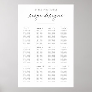 Chic Modern Script Wedding Seating Chart   French