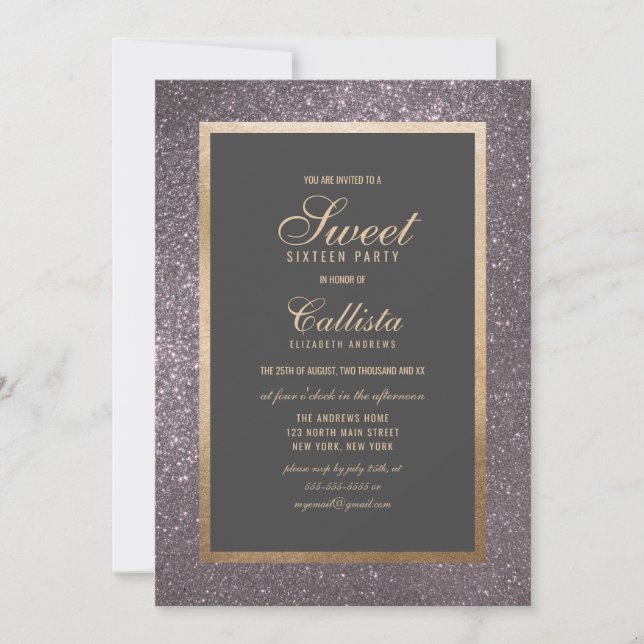 Chic Modern Silver Glitter Thick Border Sweet 16 Invitation (Front)