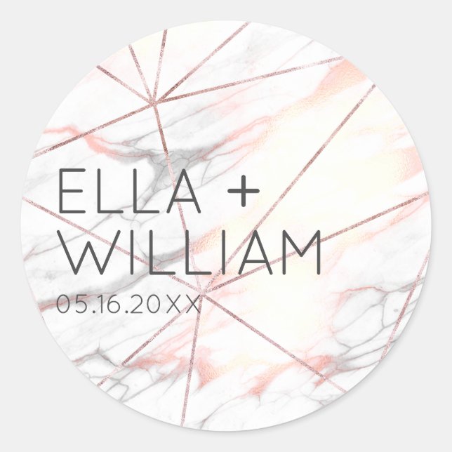 Chic Modern Silver Rose Gold Marble Wedding Classic Round Sticker (Front)