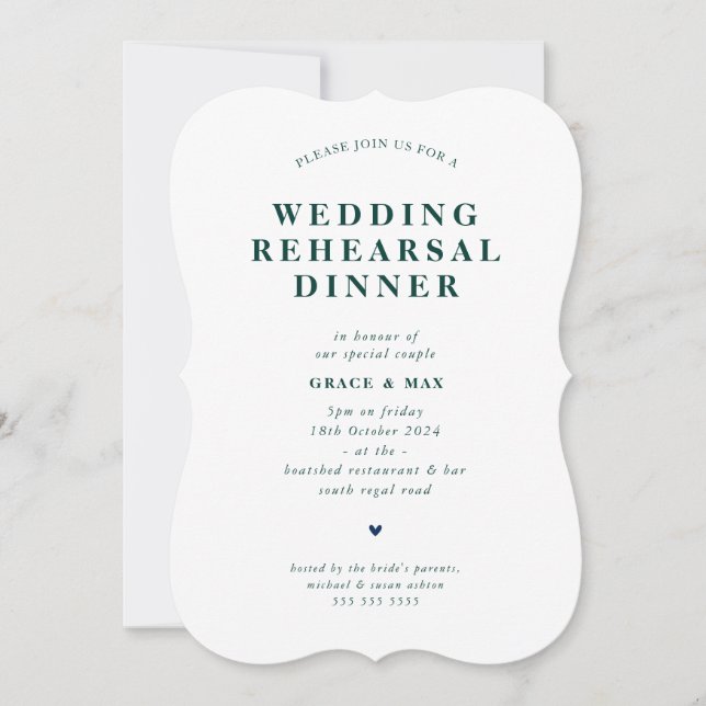 CHIC modern simple rehearsal dinner dark green Invitation (Front)