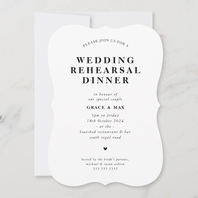 CHIC modern simple rehearsal dinner white black Invitation (Front)