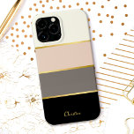 Chic Modern Stripes Pattern with Name Case-Mate iPhone Case<br><div class="desc">Cover your phone in a fashionable case featuring chic modern stripes in black, grey, blush pink and creamy eggshell white. Thin faux-gold lines separate the colours in designer style. Personalise with your name, monogram or other desired text. You can also delete the sample name shown if you prefer the case...</div>