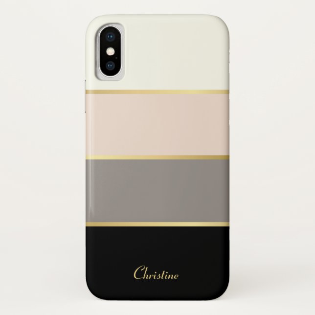 Chic Modern Stripes Pattern with Name Case-Mate iPhone Case (Back)