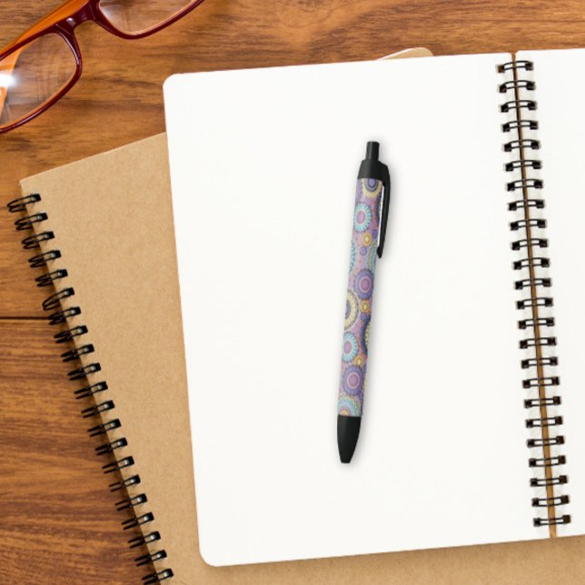 Chic Modern Stylish Purple Geometric Pattern Black Ink Pen (Creator Uploaded)