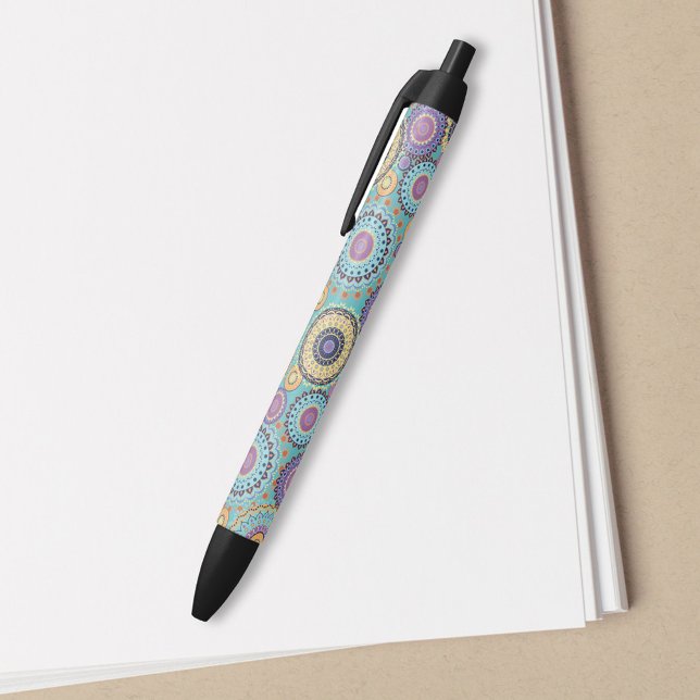 Chic Modern Stylish Turquoise Geometric Pattern Black Ink Pen (Modern chic pattern pen)