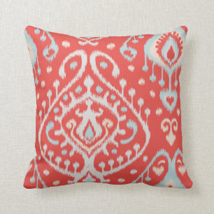 Chic modern teal red girly ikat tribal pattern cushion