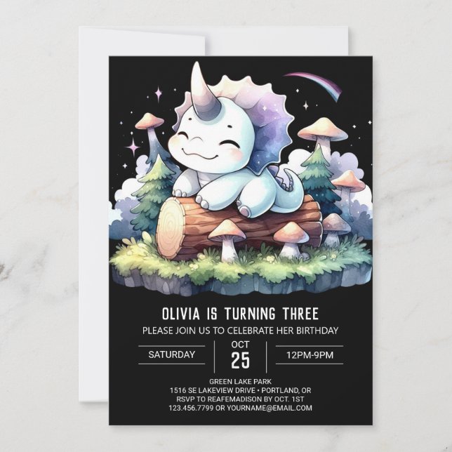 Chic Modern Triceratops Birthday Invitation (Front)