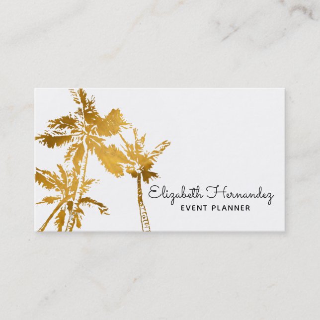 Chic Modern Tropical Gold Palm Trees Professional Business Card (Front)