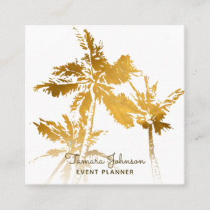 Chic Modern Tropical Gold Palm Trees Professional Square Business Card