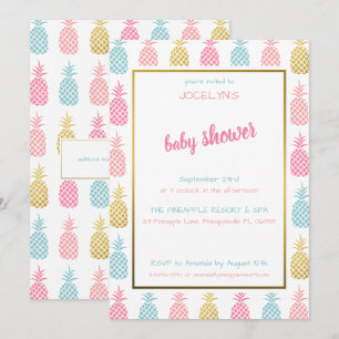 Chic Modern Tropical Pineapple Baby Shower Invitation